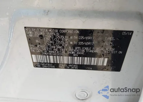 2014 Toyota Rav4 Le z USA, uszkodzony, nr VIN JTMZFREVXED039323